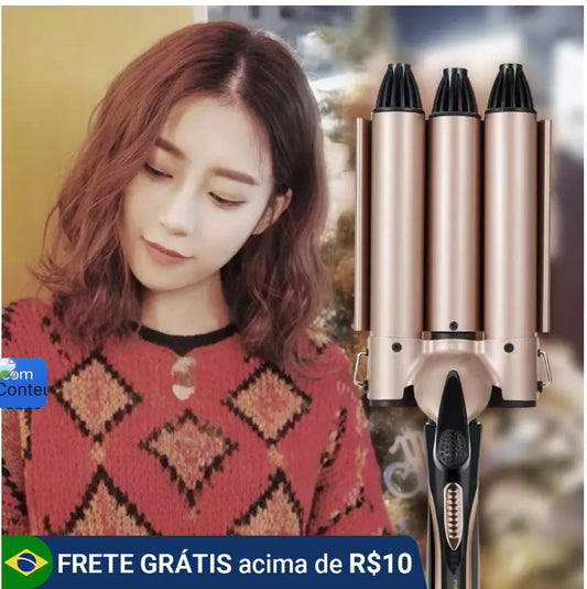 Modelador de Cachos Profissional Cerãmica Tri -Ondas