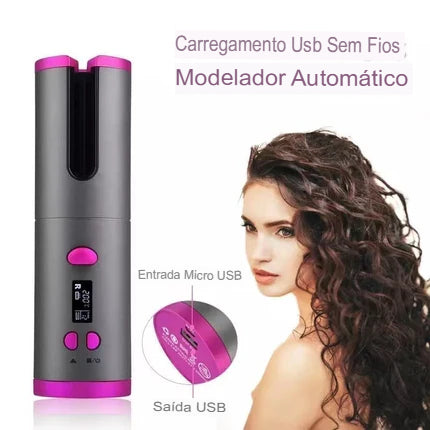 LuxeWave Pro-Modelador de cabelo automático sem fio com bateria recarregável
