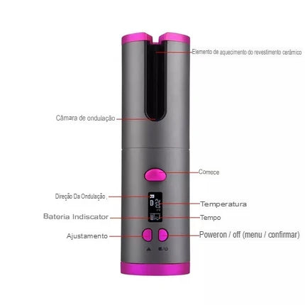 LuxeWave Pro-Modelador de cabelo automático sem fio com bateria recarregável