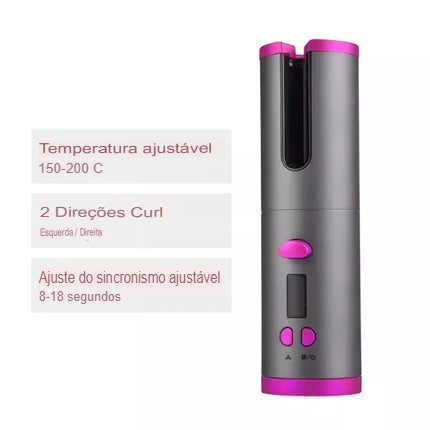 LuxeWave Pro-Modelador de cabelo automático sem fio com bateria recarregável